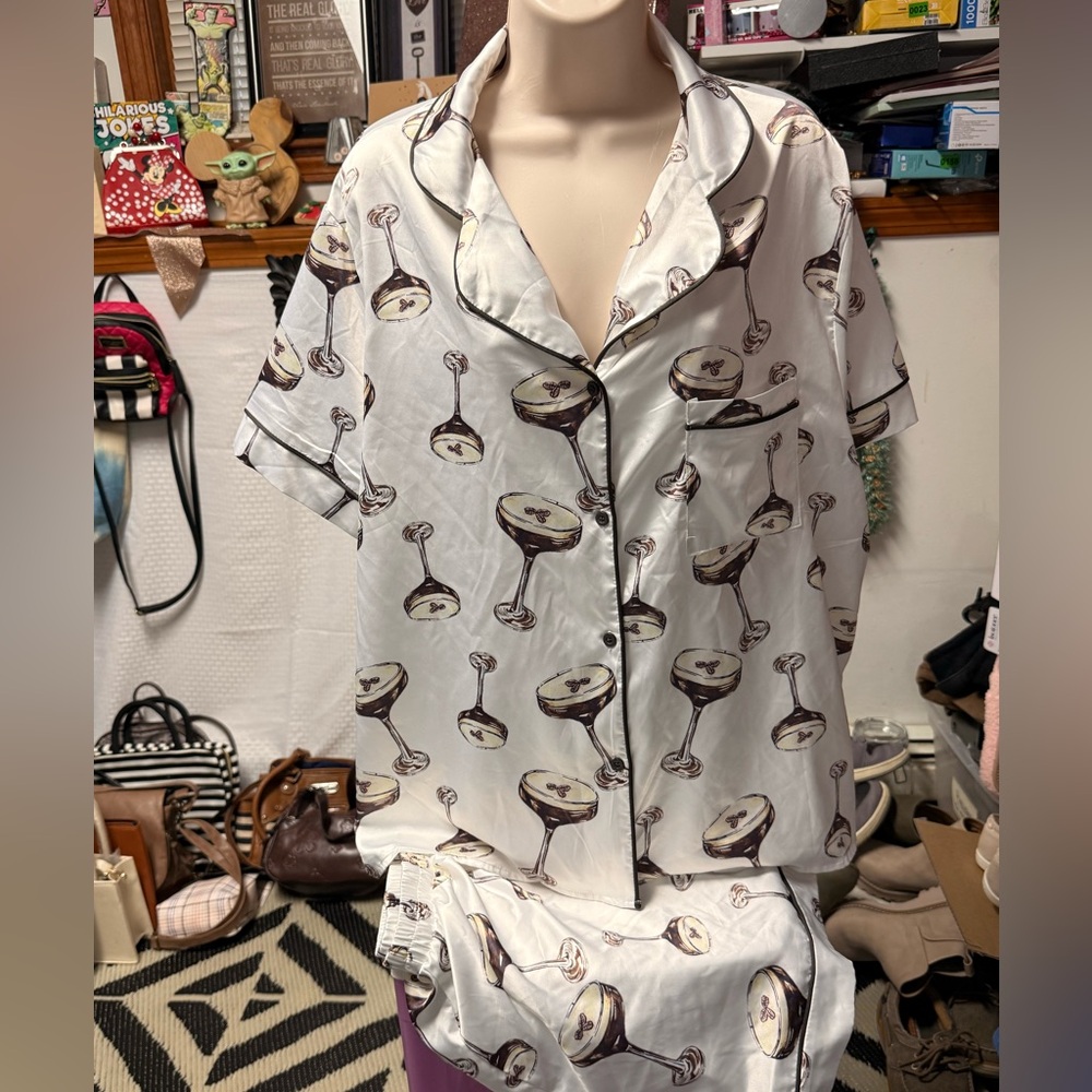 Chic White Cocktail Print Pajama Set
